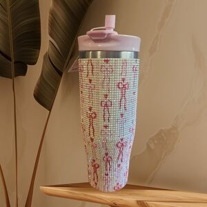 Wellness Pink and White Rhinestone Tumbler